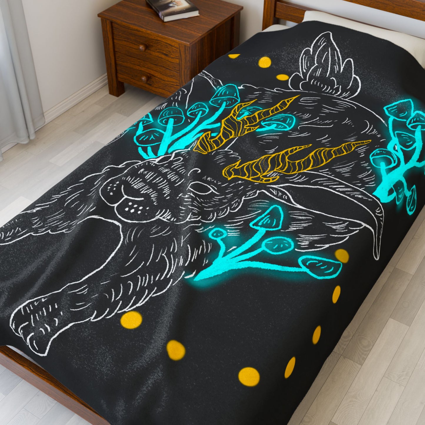 Jackalope Mushroom Velveteen Plush Blanket