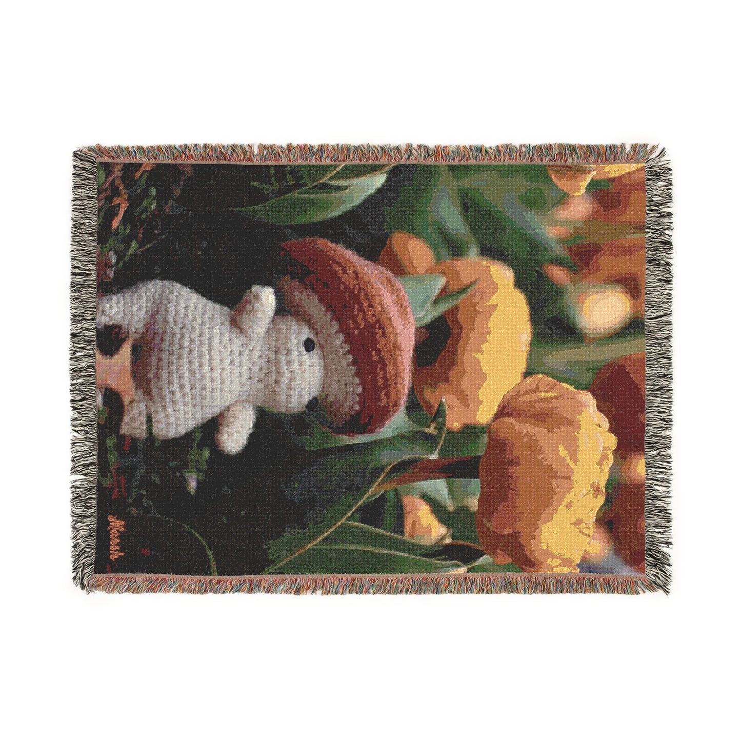 Cozy Woven Blanket Spring Woolyshroom Design - Perfect Gift for Nature Lovers