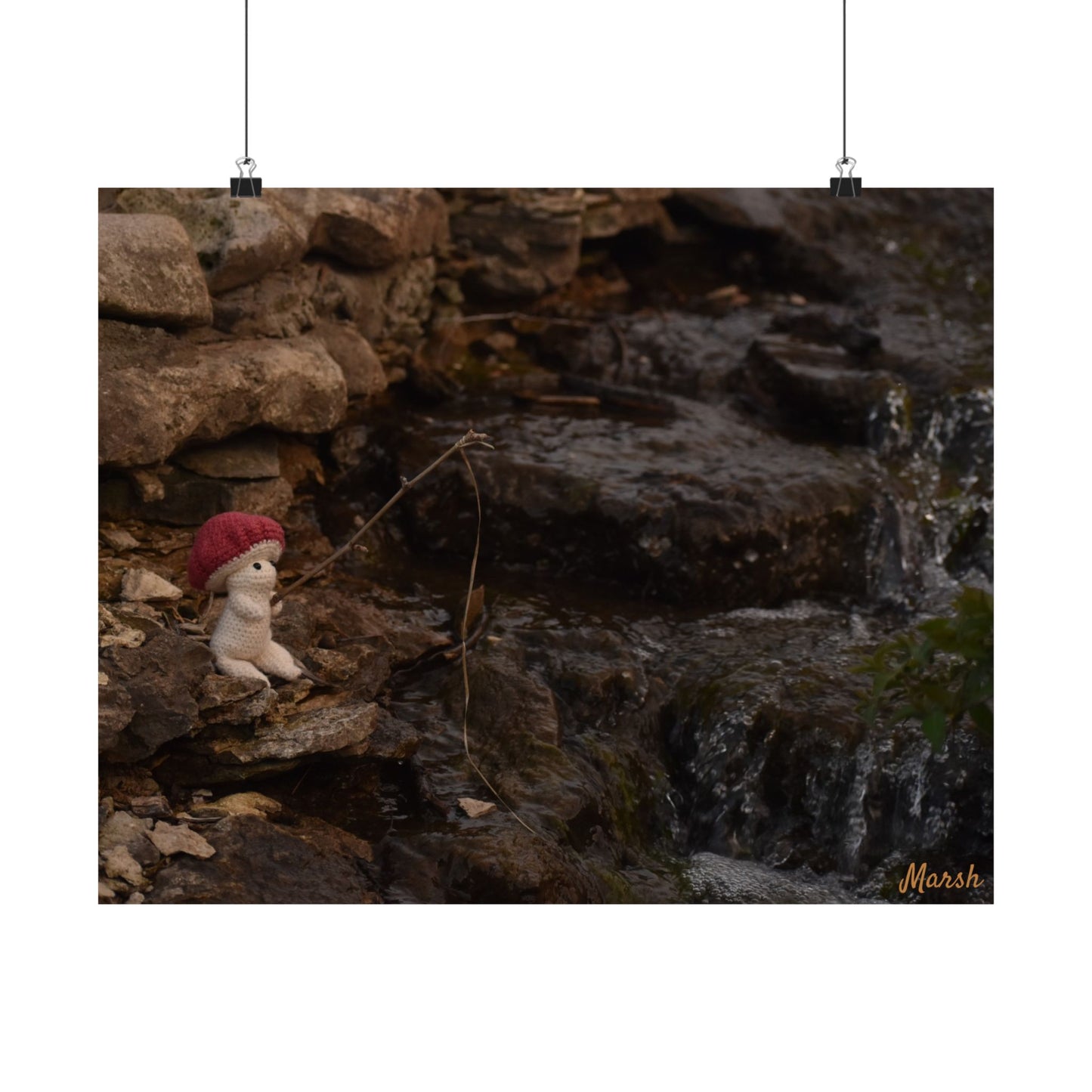 Fishing by the Falls Woolyshroom Satin Print