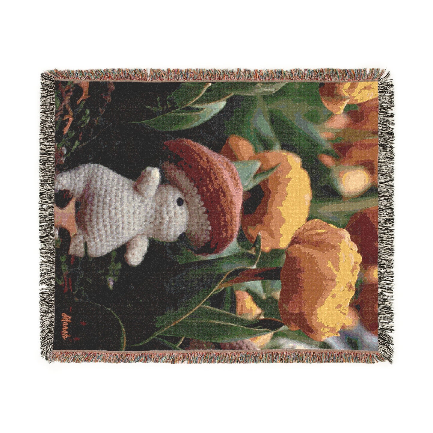 Cozy Woven Blanket Spring Woolyshroom Design - Perfect Gift for Nature Lovers